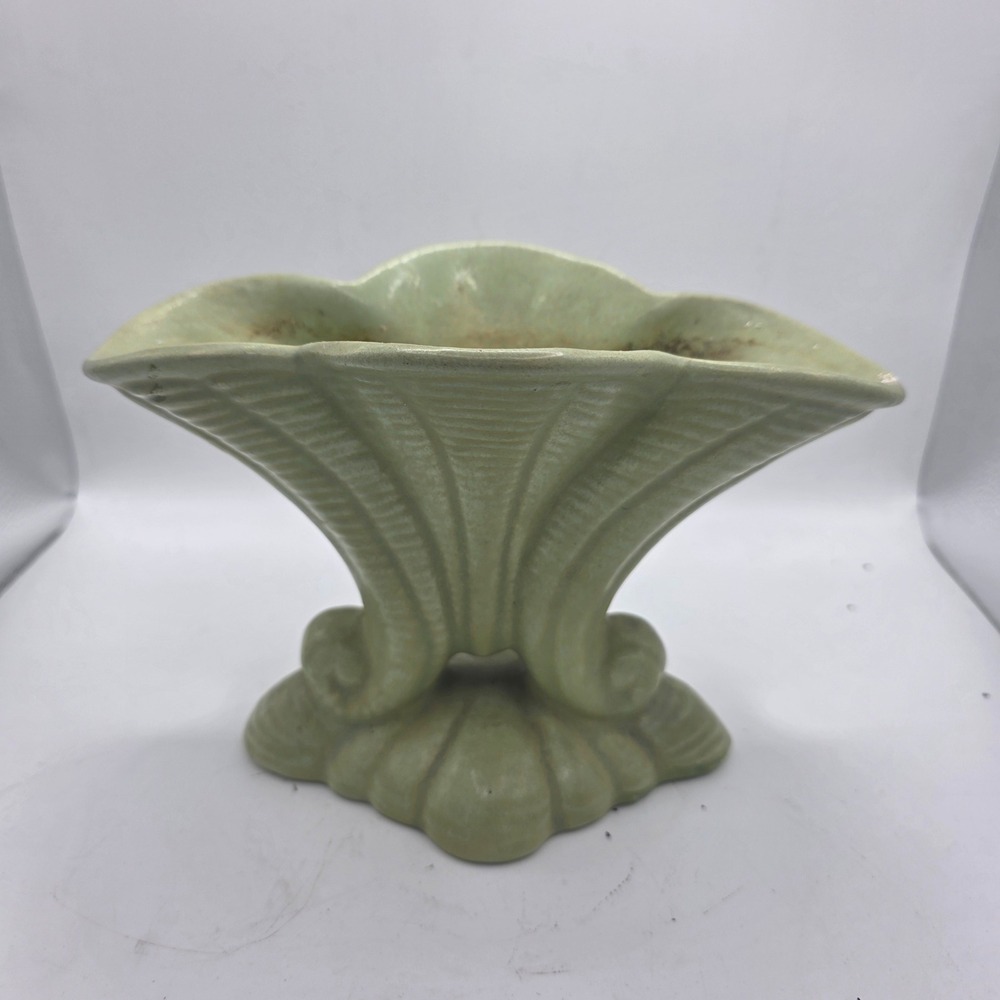 Vintage Haeger USA Green Cornucopia Double Shell Planter Vase MCM Pottery